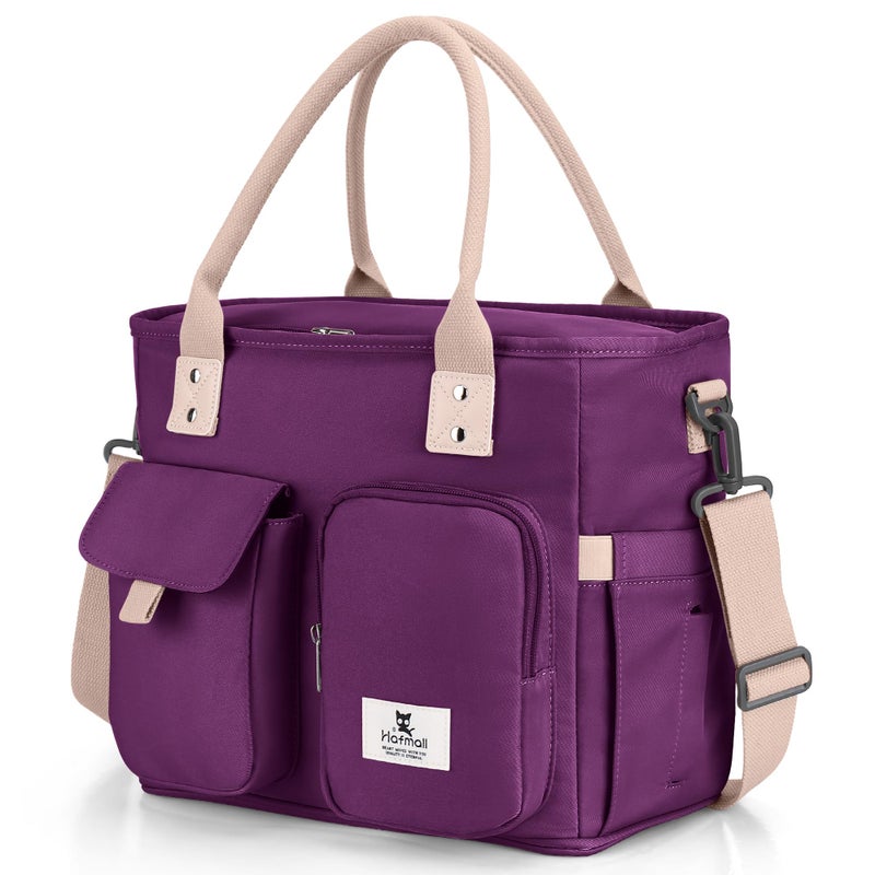 Hafmall Insulated Lunch Bag for Adults Big lunch box for Womens Wide Opening Insulated Tote Bag with Shoulder Strap Reusable Adult Lunch Bag For Work PicnicPurple