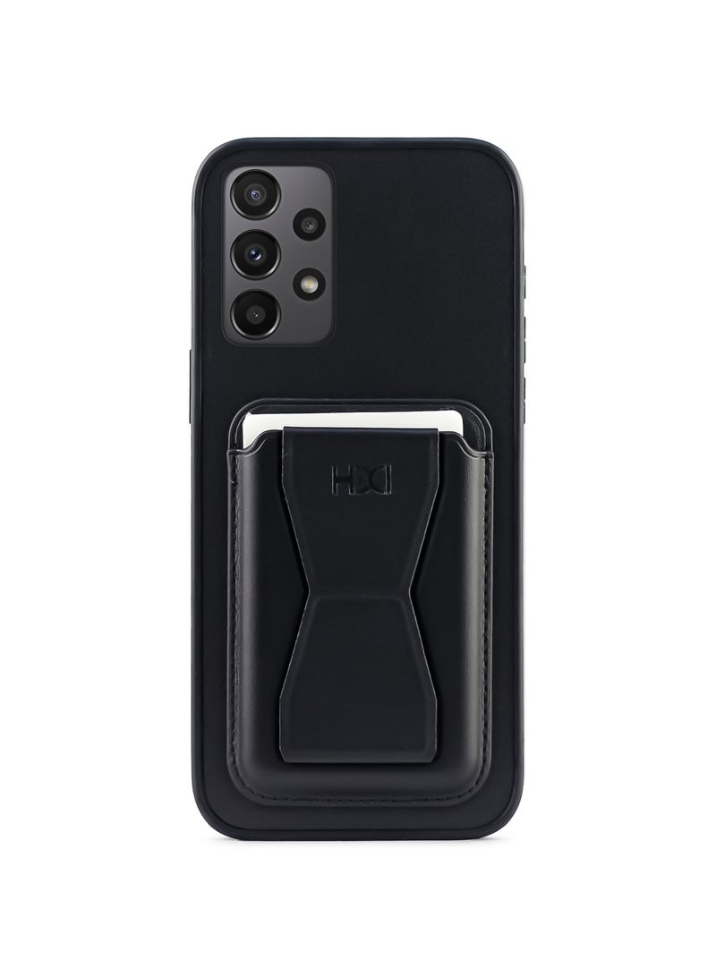 Leather back cover with card wallet Foldable Shockpoof Case compatible with Samsung Galaxy A73 (Black) 