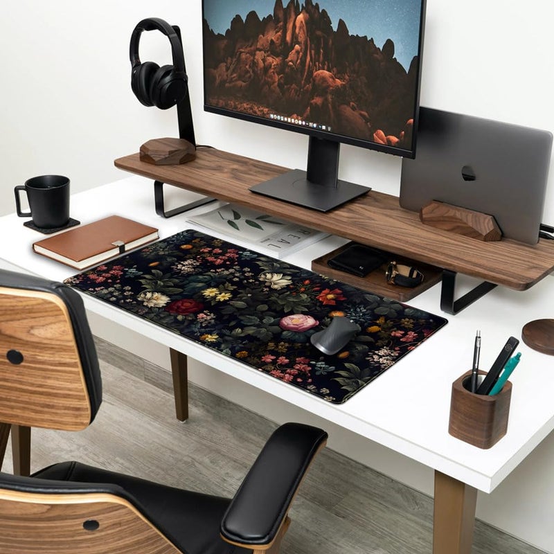 Mechanical Cattle Black Vintage Desk Pad - Large Mouse Pad & Laptop Keyboard Mat - Non-Slip Base - 31.5 x 15.8 in - Gaming & Office Desk Decor - Image 3