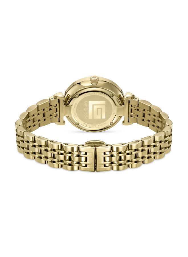 غاي لاروش ساعة يد نسائية بعقارب مينا من عرق اللؤلؤ الأخضر وسوار معدني ذهبي من إيلودي  ملم - Image 3