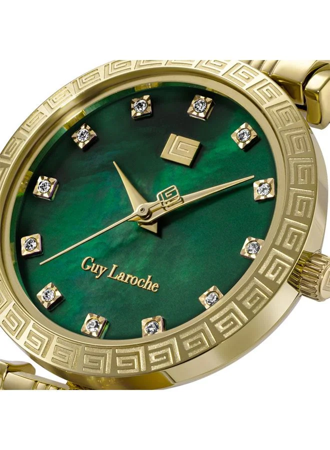 Guy Laroche gold Elodie Green Mother of Pearl Dial Gold Metal Bracelet Analog Watch for Women 32mm for Women | Best Price UAE