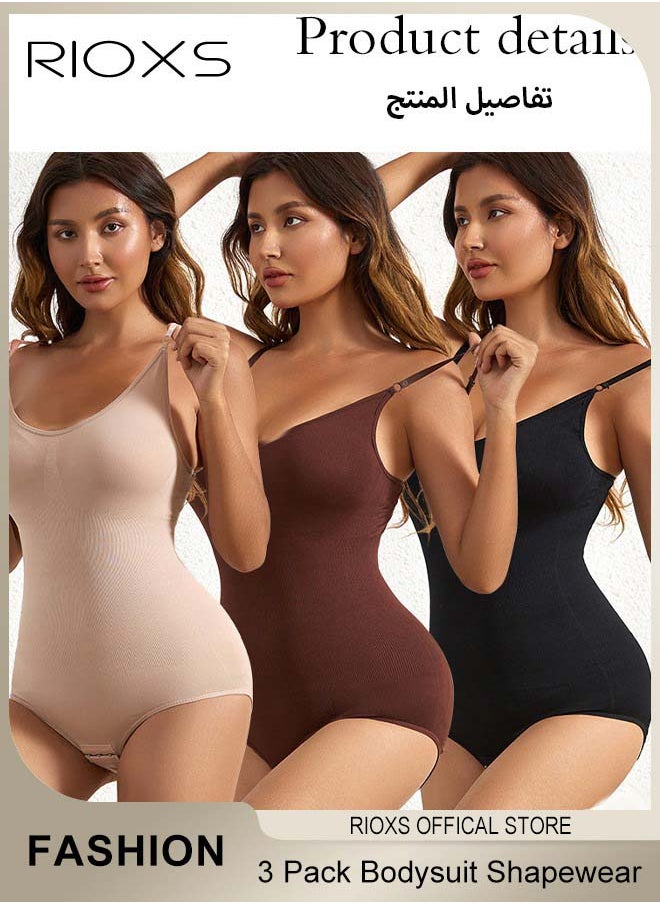 RIOXS - Women's 3 Pack Bodysuit Shapewear Tummy Control Sleeveless V-Neck Camisole Slimming Jumpsuit Lifting Bodysuit - Image 1