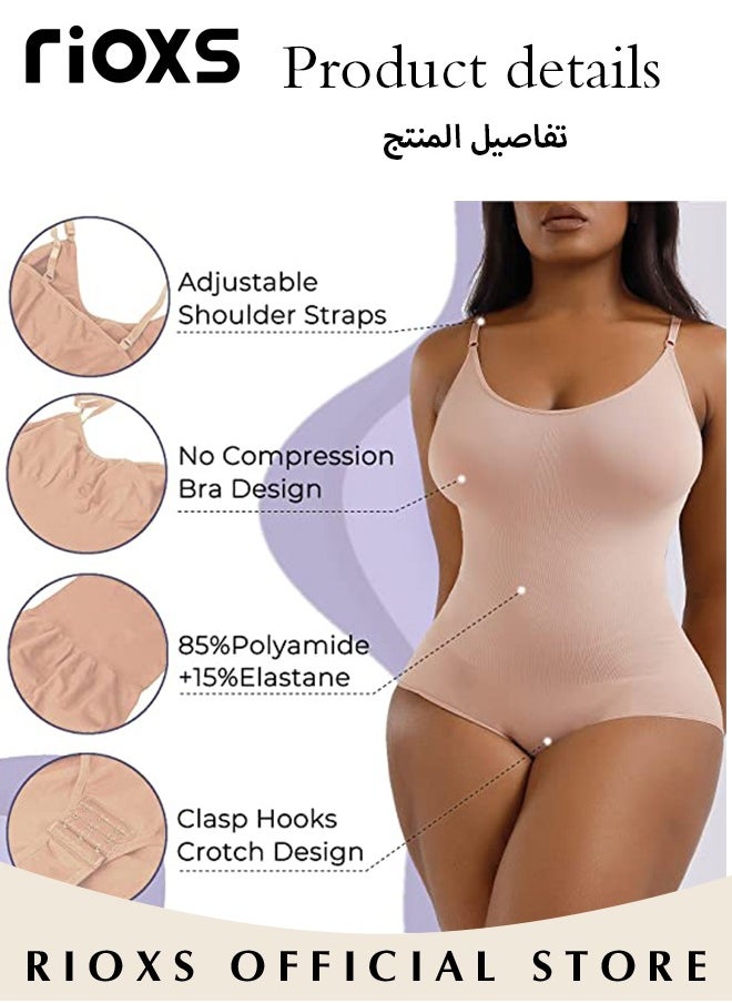 RIOXS - Women's 3 Pack Bodysuit Shapewear Tummy Control Sleeveless V-Neck Camisole Slimming Jumpsuit Lifting Bodysuit - Image 1
