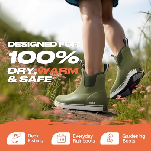 HISEA Women's Ankle Rain Boots, Rubber Fishing Deck Boots, Garden Boots for Women Waterproof, Olive Green Size 8 - Image 4