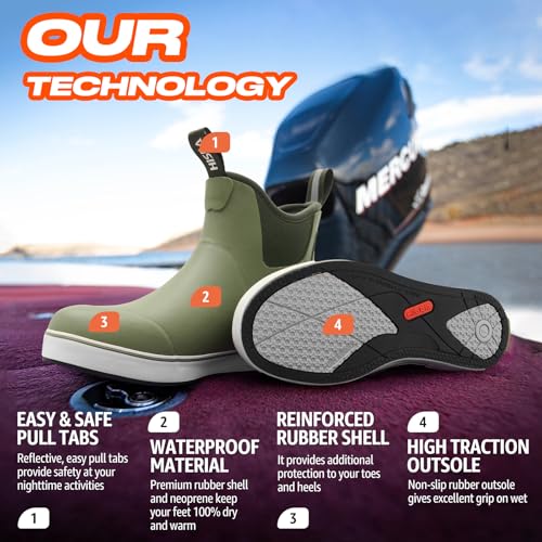 HISEA Women's Ankle Rain Boots, Rubber Fishing Deck Boots, Garden Boots for Women Waterproof, Olive Green Size 8 - Image 2