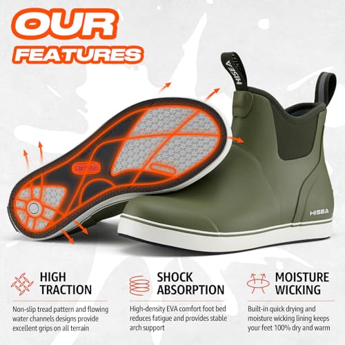HISEA Women's Ankle Rain Boots, Rubber Fishing Deck Boots, Garden Boots for Women Waterproof, Olive Green Size 8 - Image 3