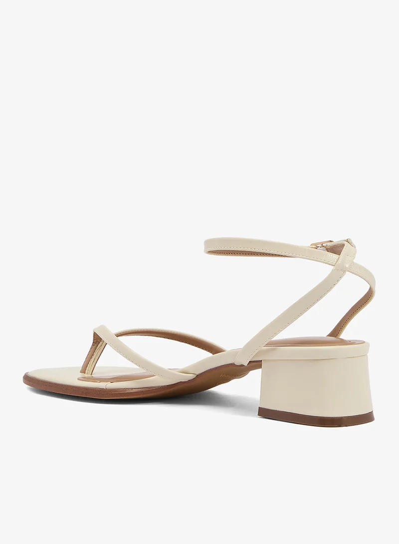 Truffle Cream pu Kitten Block Heel Strap Detail Sandal for Women | Best Price UAE