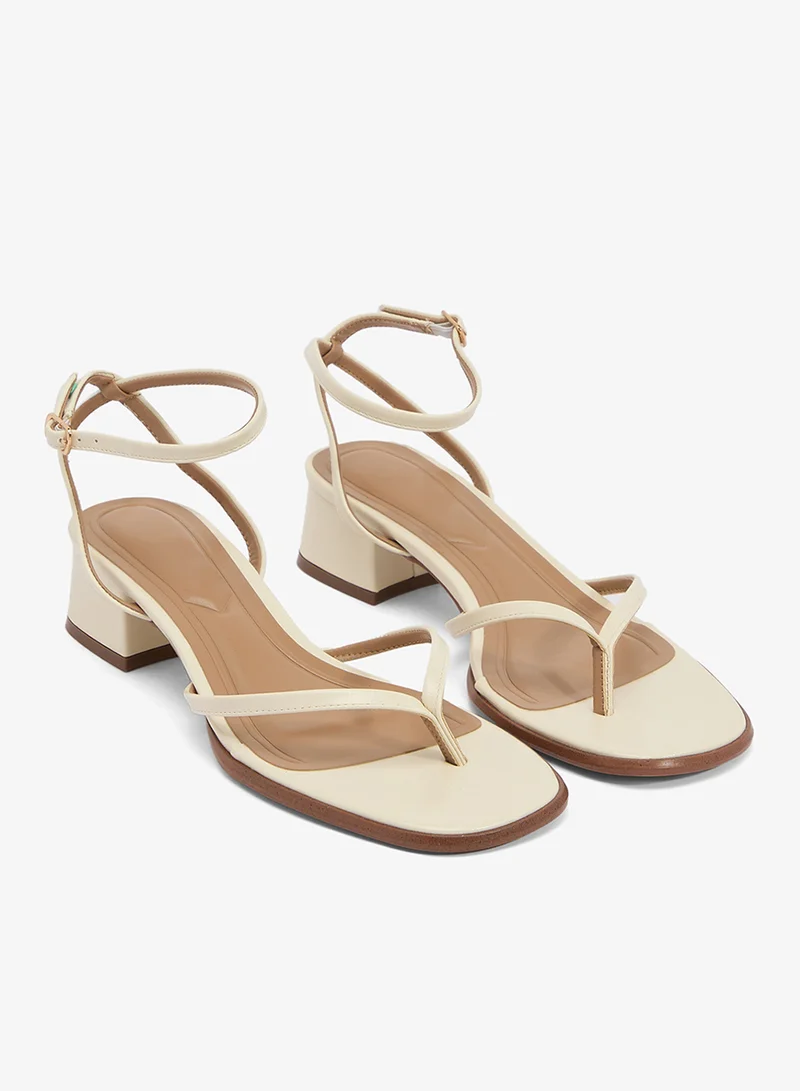 Truffle Cream pu Kitten Block Heel Strap Detail Sandal for Women | Best Price UAE