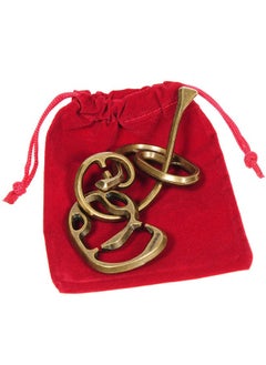 Deluxe Enigma Hanayama Cast Metal Brain Teaser Puzzle, Level 6 Difficulty Rating, Red Velveteen Drawstring Pouch, Bundled Items  - Image 1