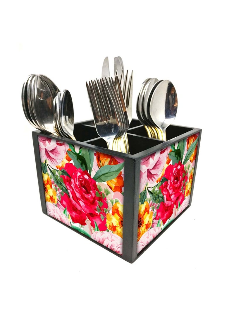 Nutcase Nutcase Designer Cutlery Stand Holder Silverware CaddySpoons Forks Knives Organizer for Dining Table kitchen W575 x H 425 x L55SPOONS NOT INCLUDED Roses  - Image 3