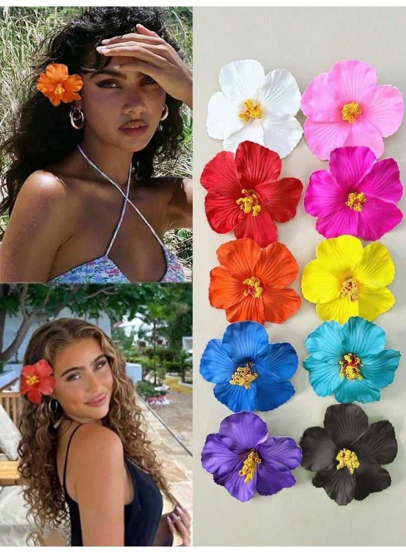 مشابك شعر نسائية 10 قطع بتصميم زهور هاواي واللوتس إكسسوارات شعر صيفية بوهيمية أنيقة - Image 1