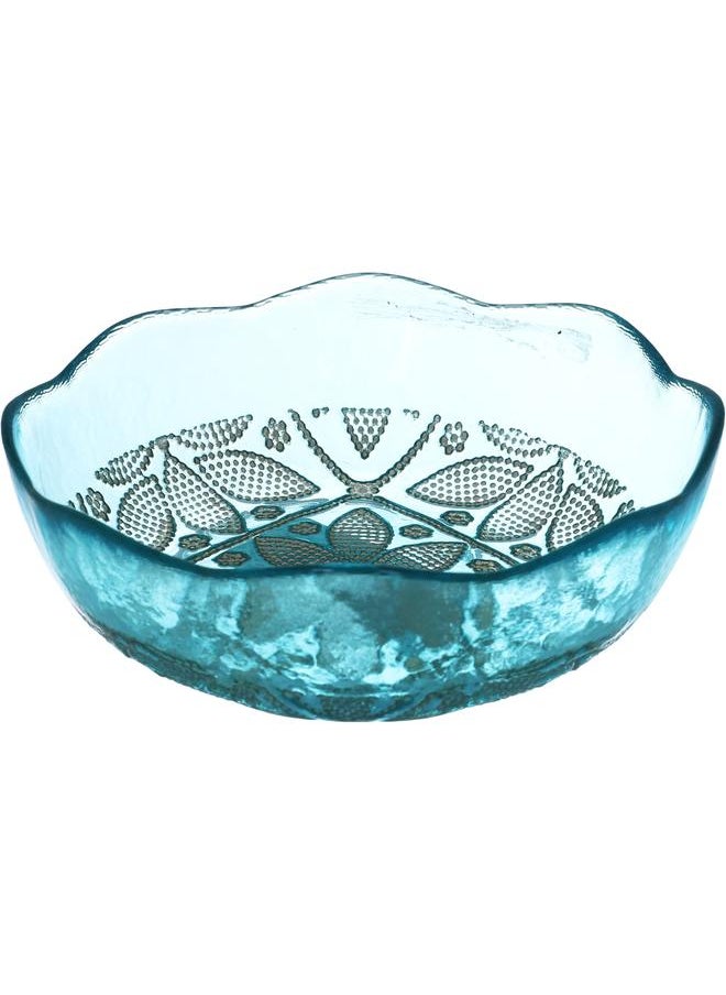 Alsaif Glass Serving Bowl 16 Cm Golden Pattern Turquoise  - Image 1