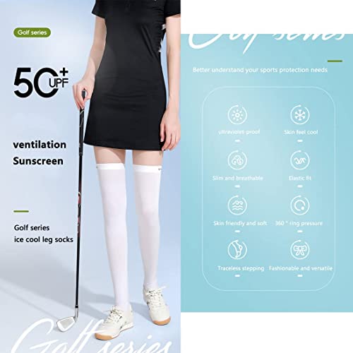 Hopply Golf Sun Protection Socks UPF50+ Overknee Stocking Ice Silk Breathable Cool Socks for Women School Outdoor Sports (as1, alpha, one_size, regular, regular, 3Pairs-long(white), One size) - Image 2