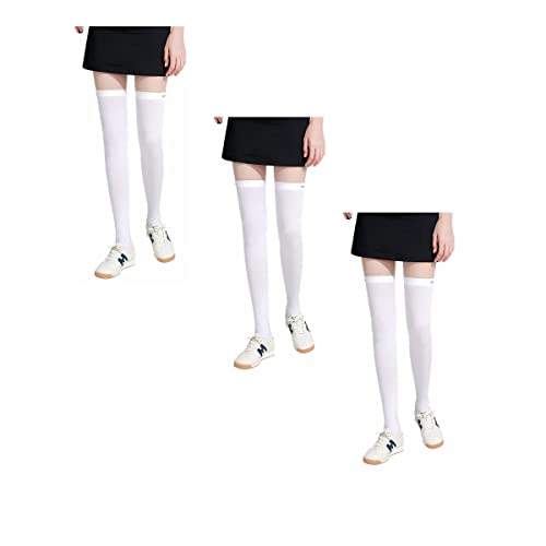 Hopply Golf Sun Protection Socks UPF50+ Overknee Stocking Ice Silk Breathable Cool Socks for Women School Outdoor Sports (as1, alpha, one_size, regular, regular, 3Pairs-long(white), One size) - Image 1