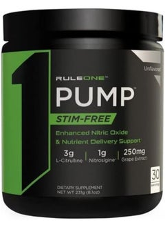 RULE 1 Pump Stim-Free Enhanced Nitric Oxide And Nutrient Delivery Support Unflavoured Dietary Supplement 30 Servings 231 Grams 