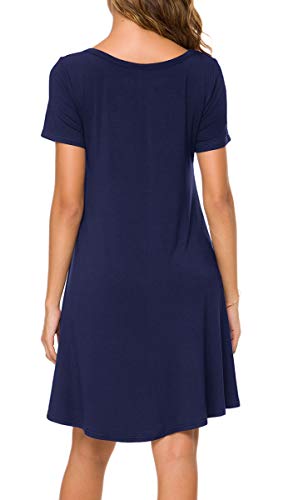 POPYOUNG Women's T Shirt Summer Dress Short Sleeve Casual Swing Dress with Pockets Loose Fit Dress Large, Navy Blue - Image 4