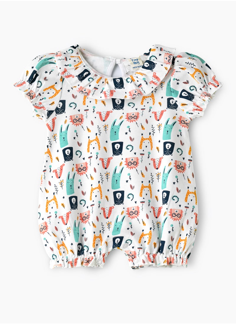 Tiny Hug - Baby Girl White Animal Print Onesie - Image 1
