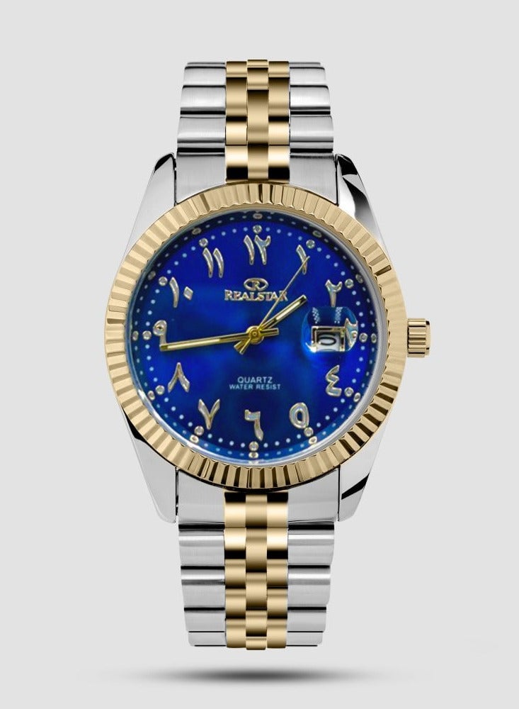 ريل ستار ساعة رجاليو بارقام عربية تصميم كلاسيكي ورسمي مقاومة للماء 100%