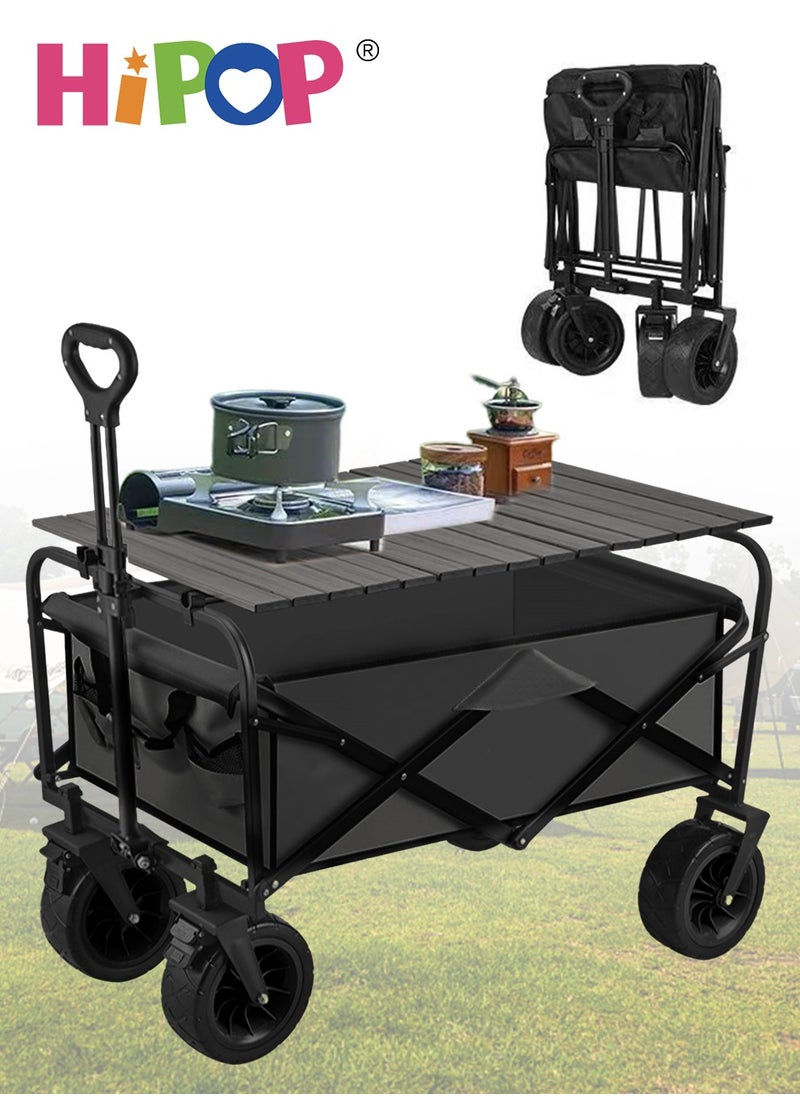 HIPOP Folding Camping Cart and Shopping Cart with Detachable Alloy Desktop,Multi-Function Outdoor Campsite Cart,Flexible Steering and Adjustable Handle,Large Capacity Suitable for Outdoor Camping,Parties  - Image 1