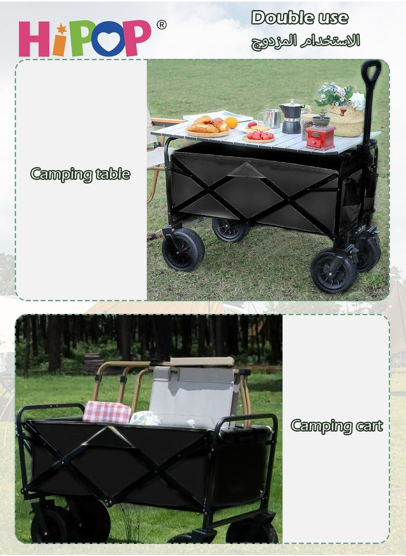 HIPOP Folding Camping Cart and Shopping Cart with Detachable Alloy Desktop,Multi-Function Outdoor Campsite Cart,Flexible Steering and Adjustable Handle,Large Capacity Suitable for Outdoor Camping,Parties  - Image 2