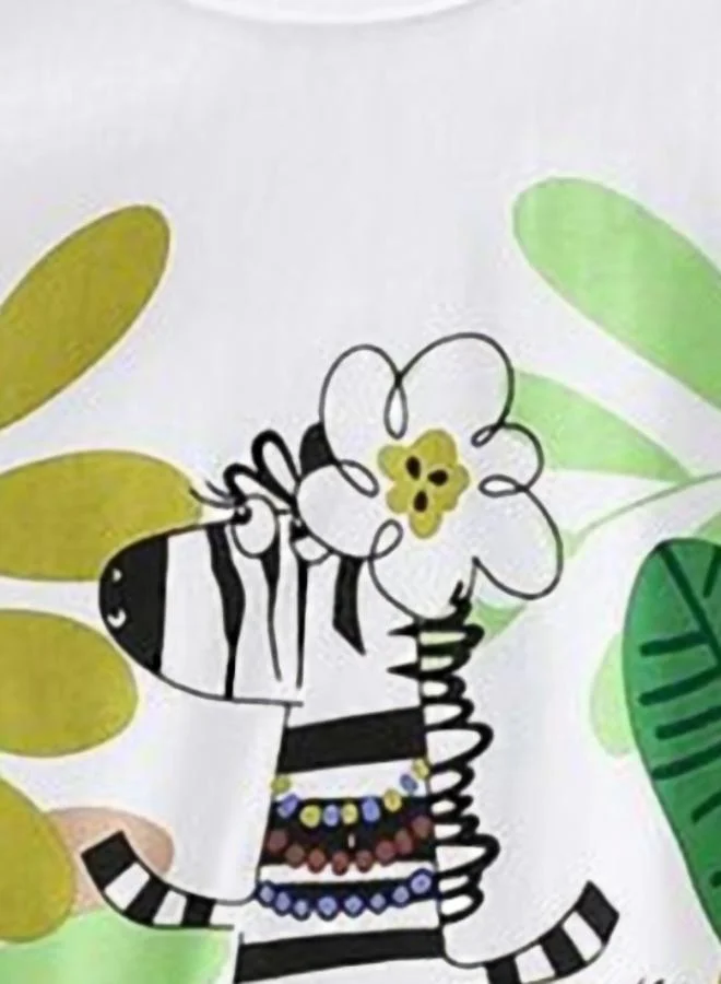 يونيكي White Printed Short Sleeve Crew Neck T-Shirt