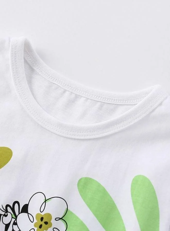 يونيكي White Printed Short Sleeve Crew Neck T-Shirt