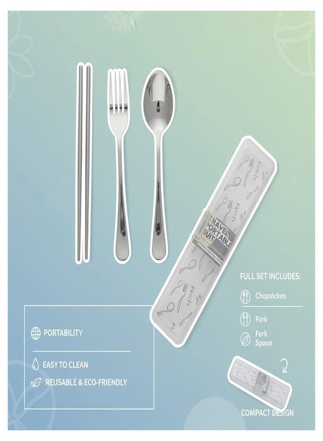 SBA PRIME Portable Travel Cutlery Set | Stainless Steel Spoon, Fork & Chopsticks with Carry Case | Reusable 3-Piece Flatware Set for Office, School, Picnic & Travel - Image 2