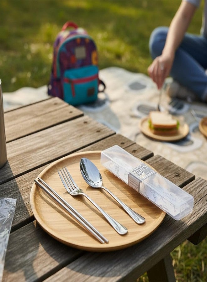 SBA PRIME Portable Travel Cutlery Set | Stainless Steel Spoon, Fork & Chopsticks with Carry Case | Reusable 3-Piece Flatware Set for Office, School, Picnic & Travel - Image 4