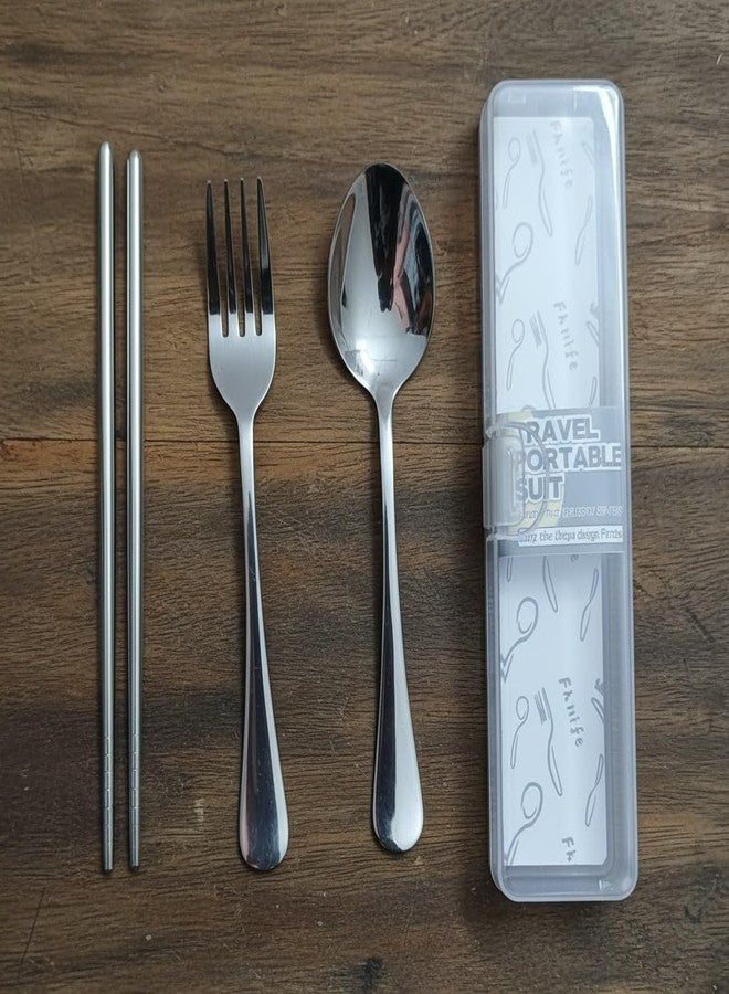 SBA PRIME Portable Travel Cutlery Set | Stainless Steel Spoon, Fork & Chopsticks with Carry Case | Reusable 3-Piece Flatware Set for Office, School, Picnic & Travel - Image 1