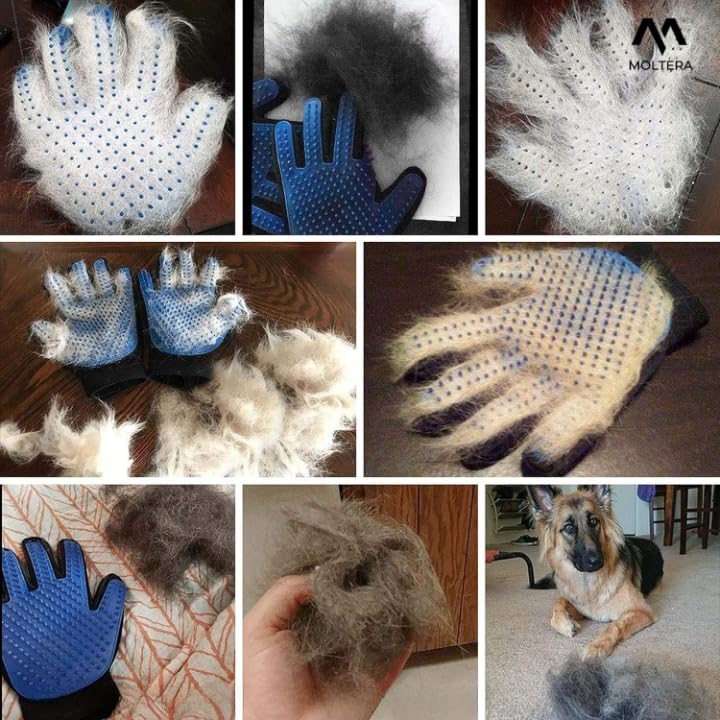 MOLTERA Efficient Pet Hair Remover Mitt Enhanced 5 Finger Design Gentle Deshedding Brush Gloves for Dog and Cat with Long and Short Fur (Multicolour, 1 Piece) - Image 4