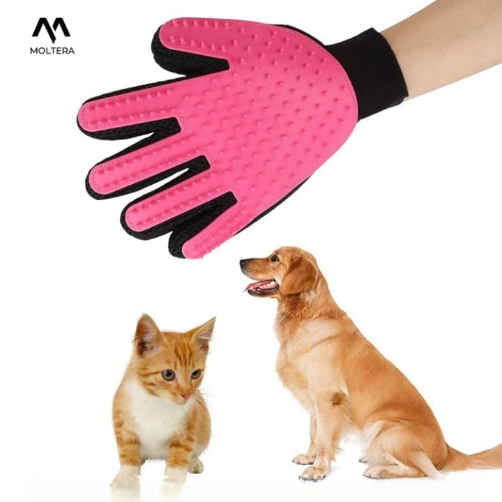MOLTERA Efficient Pet Hair Remover Mitt Enhanced 5 Finger Design Gentle Deshedding Brush Gloves for Dog and Cat with Long and Short Fur (Multicolour, 1 Piece) - Image 2