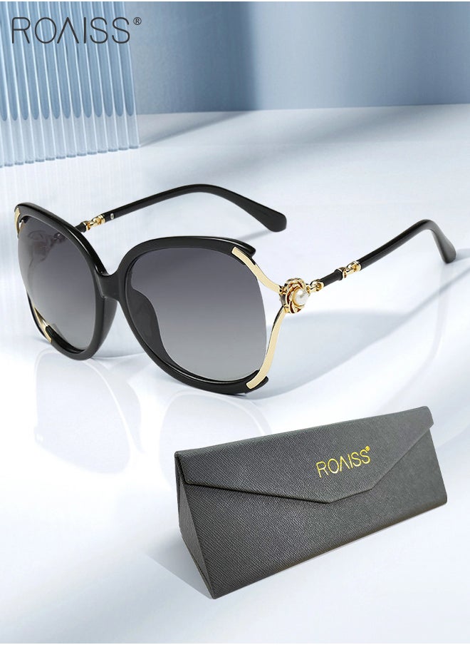 roaiss - Women's Butterfly Polarized Sunglasses UV400 Protection Sun Glasses with Metal Frame Decorated with Faux Pearl for Women with Glasses Case 61mm Black - Image 1