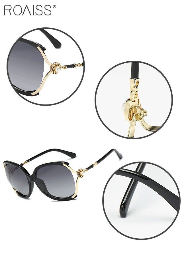 roaiss - Women's Butterfly Polarized Sunglasses UV400 Protection Sun Glasses with Metal Frame Decorated with Faux Pearl for Women with Glasses Case 61mm Black - Image 1