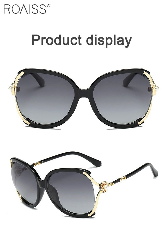 roaiss - Women's Butterfly Polarized Sunglasses UV400 Protection Sun Glasses with Metal Frame Decorated with Faux Pearl for Women with Glasses Case 61mm Black - Image 1
