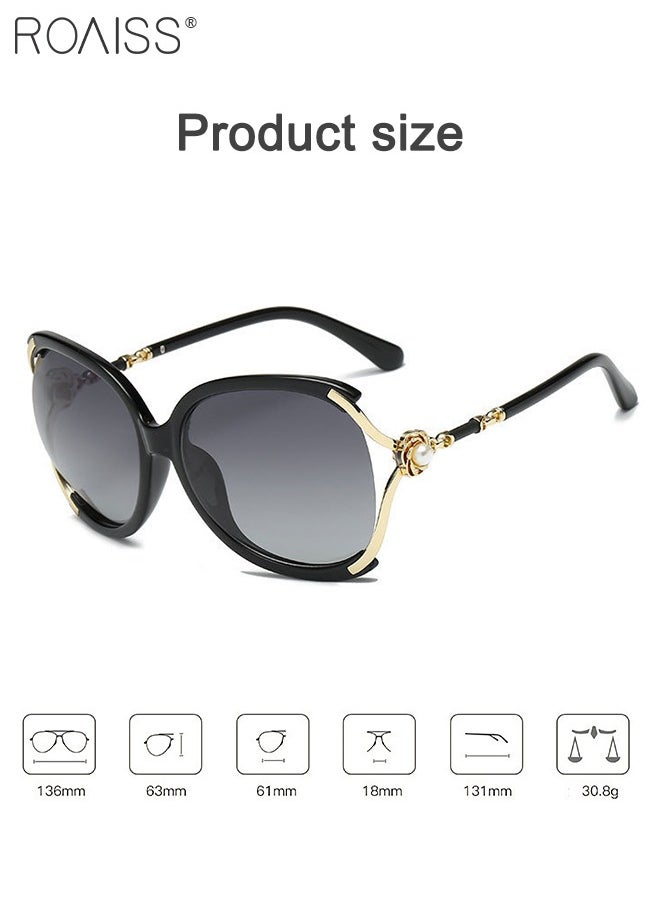 roaiss - Women's Butterfly Polarized Sunglasses UV400 Protection Sun Glasses with Metal Frame Decorated with Faux Pearl for Women with Glasses Case 61mm Black - Image 1