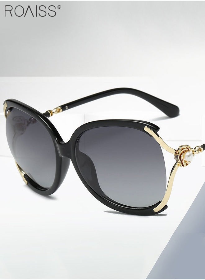 roaiss - Women's Butterfly Polarized Sunglasses UV400 Protection Sun Glasses with Metal Frame Decorated with Faux Pearl for Women with Glasses Case 61mm Black - Image 1