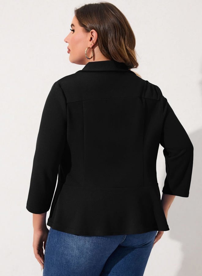 KOJOOIN Women Plus Size Casual Blazer Open Front Long Sleeve Work Office Cardigan Jackets, Black, 4XL - Image 4