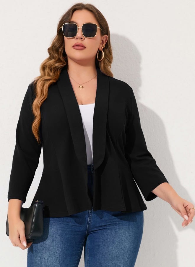 KOJOOIN Women Plus Size Casual Blazer Open Front Long Sleeve Work Office Cardigan Jackets, Black, 4XL - Image 3