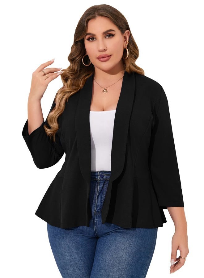 KOJOOIN Women Plus Size Casual Blazer Open Front Long Sleeve Work Office Cardigan Jackets, Black, 4XL - Image 1