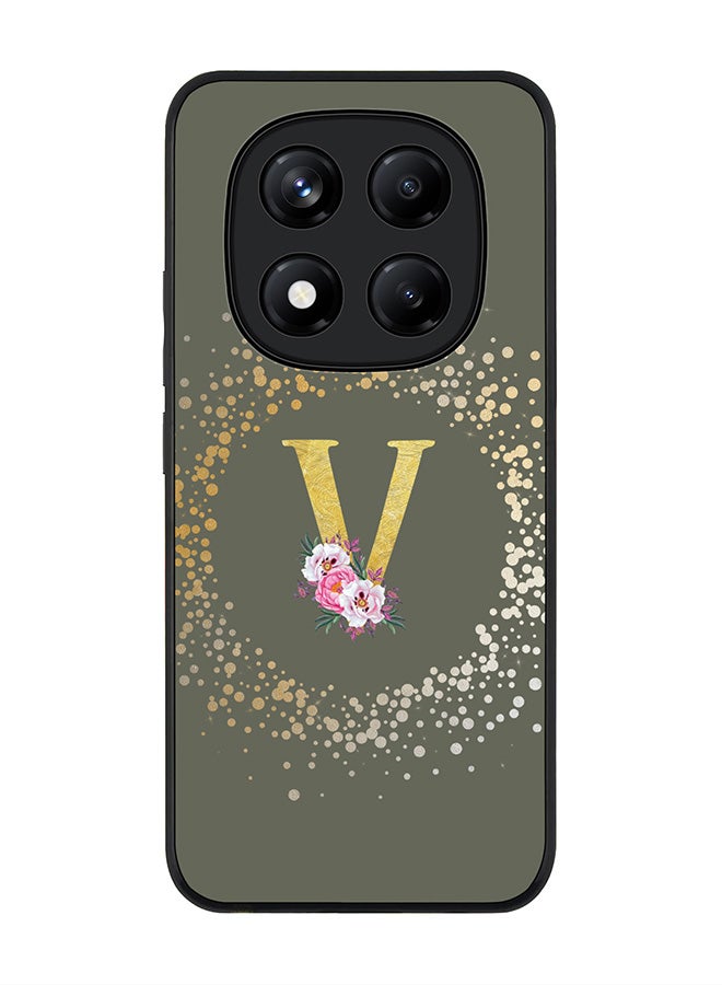 Stylizedd For Xiaomi Redmi Note 14 Pro 4G 4G Case,Slim fit Camera Protection, Shockproof Thin Phone cover  - Custom Monogram Floral - V  (Olive Green ) - Image 1