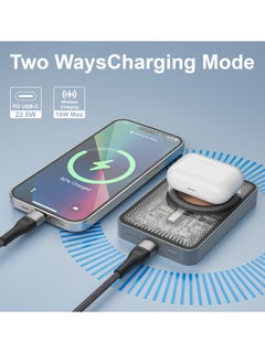 Mezone Magnetic Power Bank 5000mAh, Foldable iPhone Wireless Portable Charger, 22.5W Fast Charging Battery Pack with USB-C Compatible with Magsafe, iPhone 15/15 Plus/15 Pro/15 Pro Max, iPhone 14/13/12 Series - Grey  - Image 4