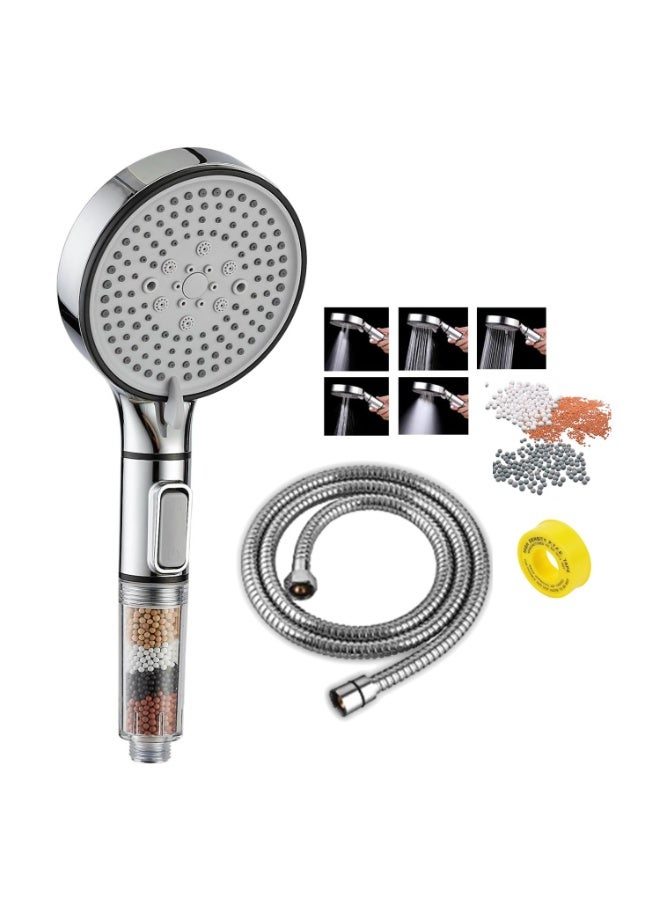 JUNARIS Handheld Shower Head Set Black with Filter, Showerhead with 150CM Shower Hose 5-mode with Hard Water Filter for Bathroom Remove Chlorine and Harmful Substance  - Image 1