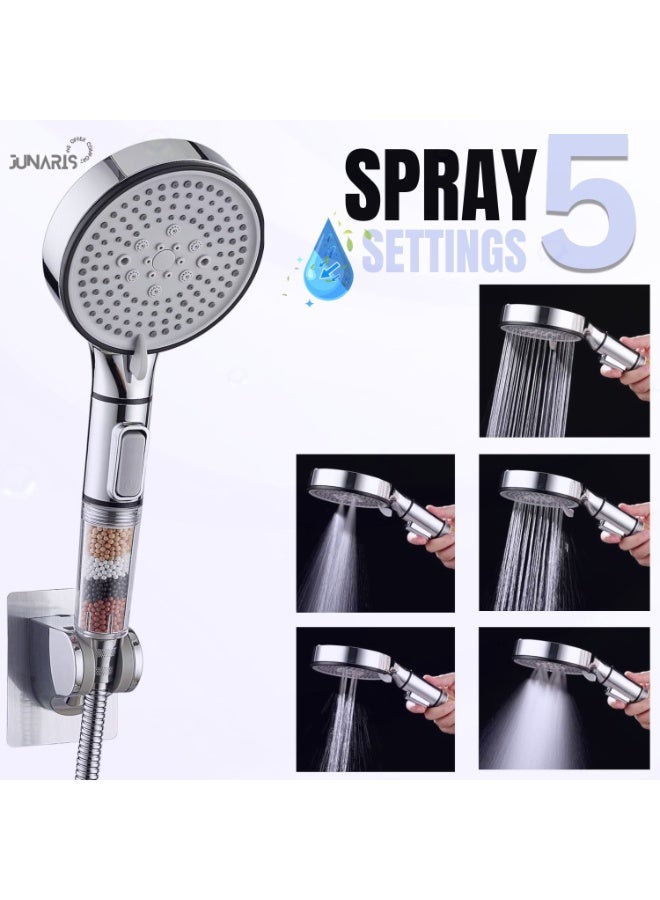 JUNARIS Handheld Shower Head Set Black with Filter, Showerhead with 150CM Shower Hose 5-mode with Hard Water Filter for Bathroom Remove Chlorine and Harmful Substance  - Image 3