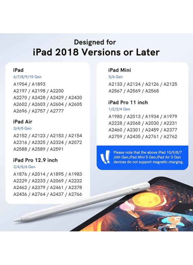 ج ت س آ ل - قلم IPad الجيل الثاني مع قلم شحن USB مغناطيسي لجهاز iPad مع خاصية رفض راحة اليد متوافق مع iPad 10/9/8/7/6 iPad Mini 6/5 iPad Air 5/4/3 iPad Pro 11" iPad Pro 12.9" 6/5 /4/3 - Image 1