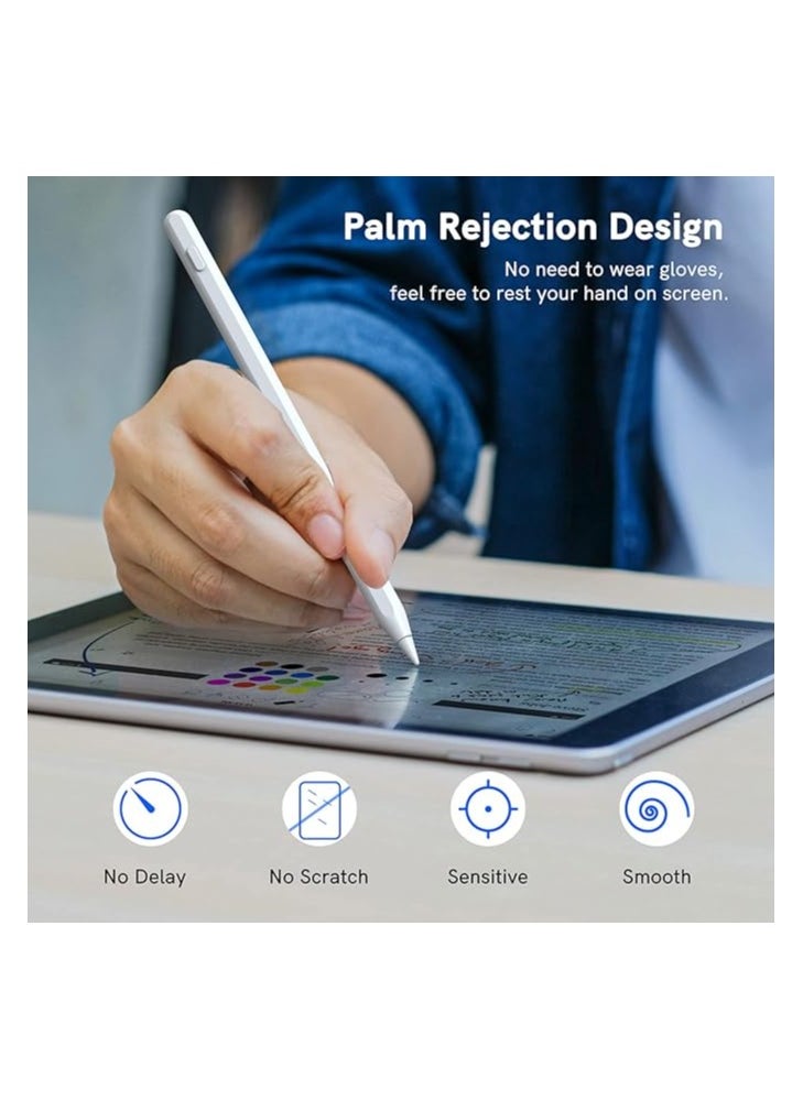 ج ت س آ ل - قلم IPad الجيل الثاني مع قلم شحن USB مغناطيسي لجهاز iPad مع خاصية رفض راحة اليد متوافق مع iPad 10/9/8/7/6 iPad Mini 6/5 iPad Air 5/4/3 iPad Pro 11" iPad Pro 12.9" 6/5 /4/3 - Image 1