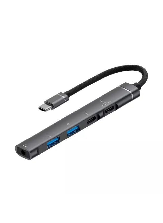 USB C Hub USB 3.0 Hub with 3.5mm Headphone Aux Jack, 5-in-1 15W PD, USB 3.0, USB 2.0, USB C Ports, USB C Dongle for MacBook Air/Pro,XPS,iMac,iPad Pro - Image 1