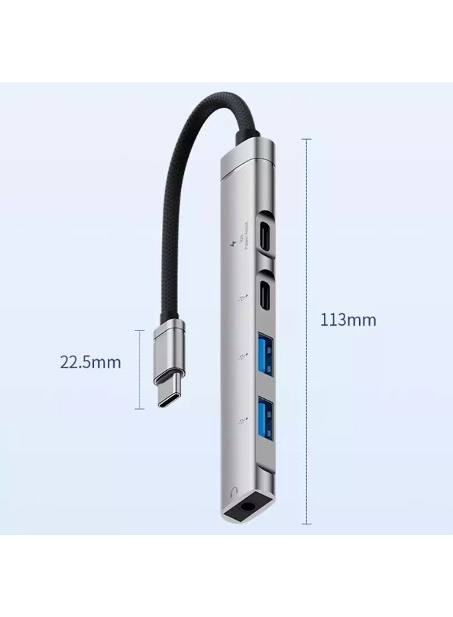 USB C Hub USB 3.0 Hub with 3.5mm Headphone Aux Jack, 5-in-1 15W PD, USB 3.0, USB 2.0, USB C Ports, USB C Dongle for MacBook Air/Pro,XPS,iMac,iPad Pro - Image 4