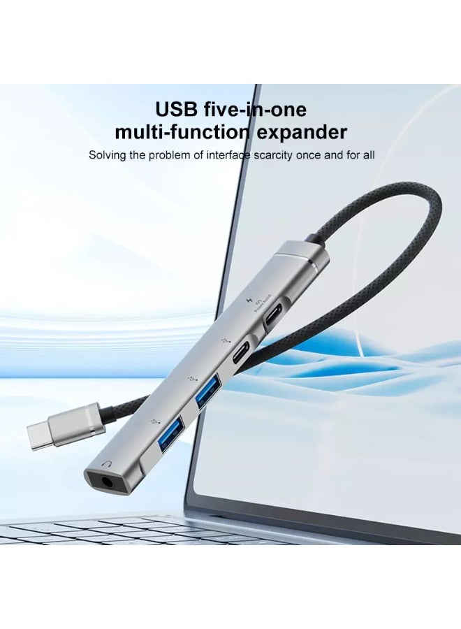 USB C Hub USB 3.0 Hub with 3.5mm Headphone Aux Jack, 5-in-1 15W PD, USB 3.0, USB 2.0, USB C Ports, USB C Dongle for MacBook Air/Pro,XPS,iMac,iPad Pro - Image 5