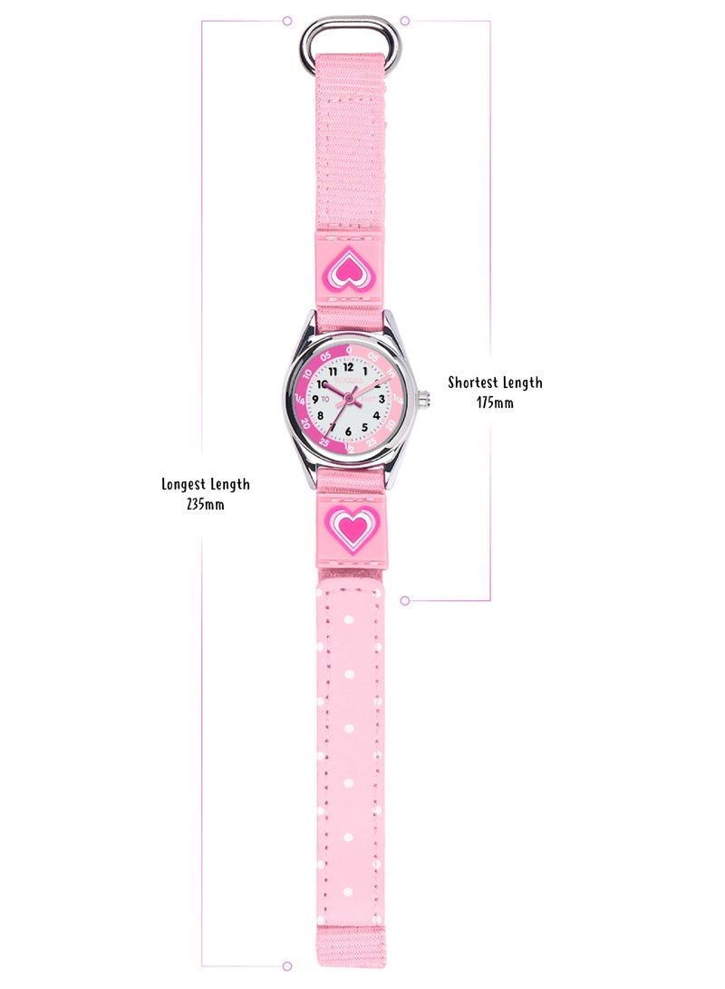 Tikkers Girls Pink Canvas Rip Strap Heart Watch, Purse, & Bracelet Set - ATK1031 - Image 3