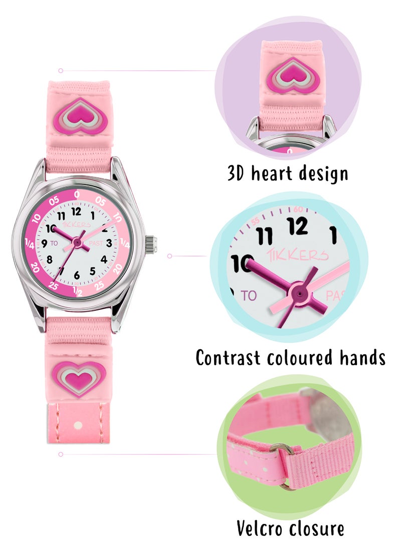 Tikkers Girls Pink Canvas Rip Strap Heart Watch, Purse, & Bracelet Set - ATK1031 - Image 2